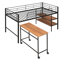 Lit mezzanine simple en métal avec bureau et tablettes en noir. Fabrication robuste. Conception pour la chambre à coucher. Bibliothèque intégrée. Abondant sous le bureau. Protégé par un garde-corps et des lattes. Pas de fondation ni de sommier-635290618