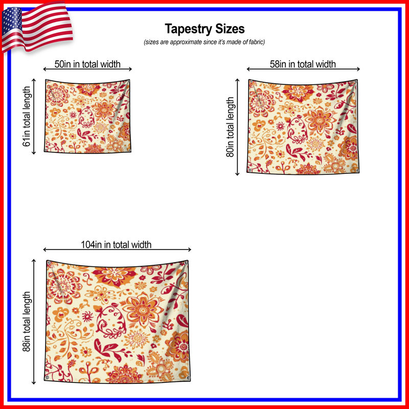 Tapisserie murale à motif floral complexe - décoration murale florale, 50 po H x 60 po L avec 4 œillets