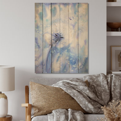 Fleur de pissenlit en hiver - peinture sur bois sans cadre