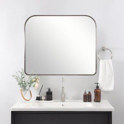  Bold-Frame Wide Arch Mantel Mirror Bathroom Vanity Mirror | Stainless Steel Frame