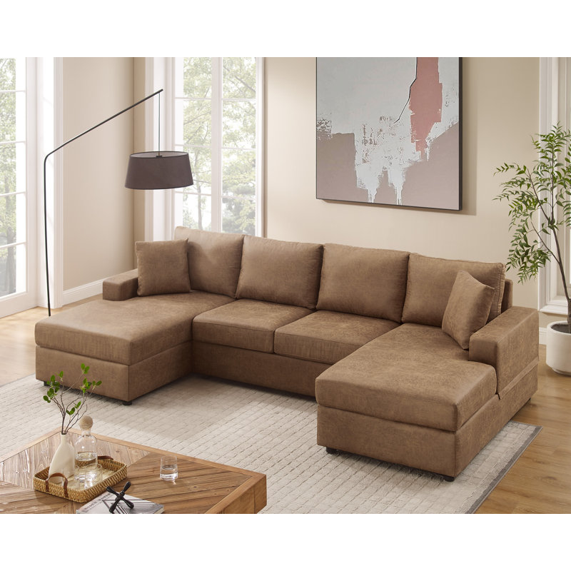 Steljana 3 - Piece Upholstered Sectional, Caramel Tan Brown Faux Leather