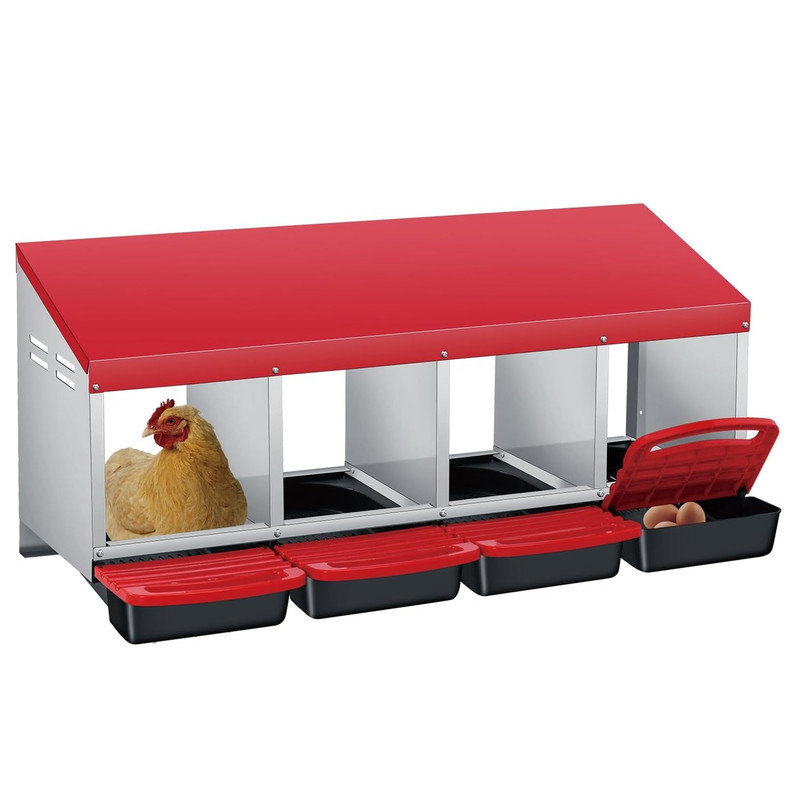 Chicken Nesting Boxes,Weatherproof Galvanized Steel Chicken Egg Laying Box with Handle Perch & Automatic Rollout Egg Collection, Easy Clean & Quick Assemble for Chicken Coop