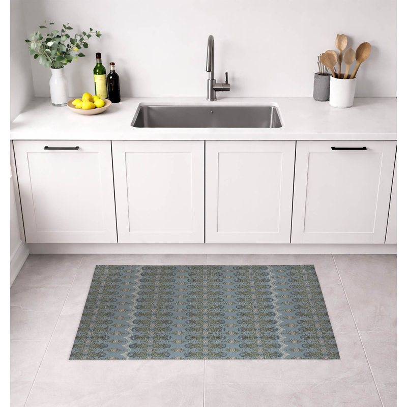 Tapis de cuisine à profil bas Kalina, Bleu, Rectangle 5 pi x 7 pi