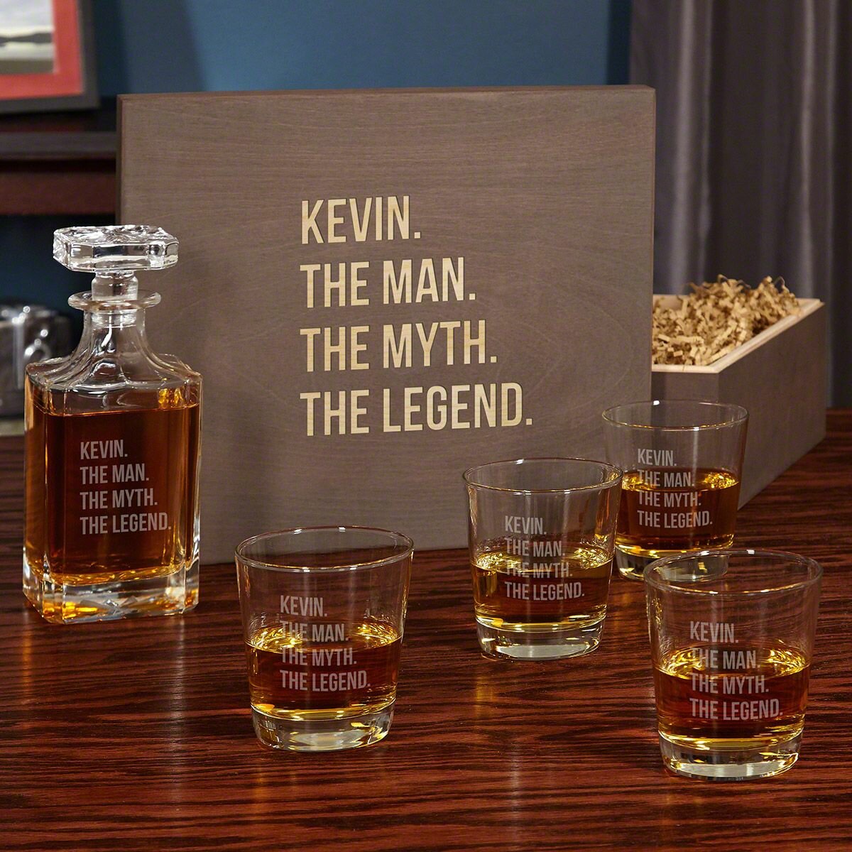 Man Myth Legend Personalized Whiskey Glass Box Set, Clear