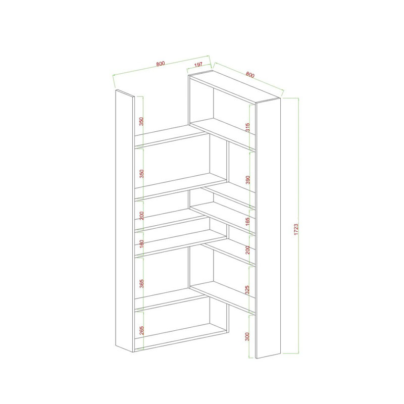 180cm H x 20cm W Corner Bookcase