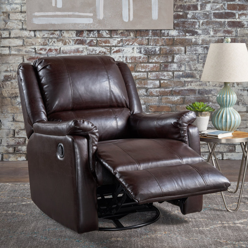 Themba Swivel Recliner, Dark Brown Faux Leather