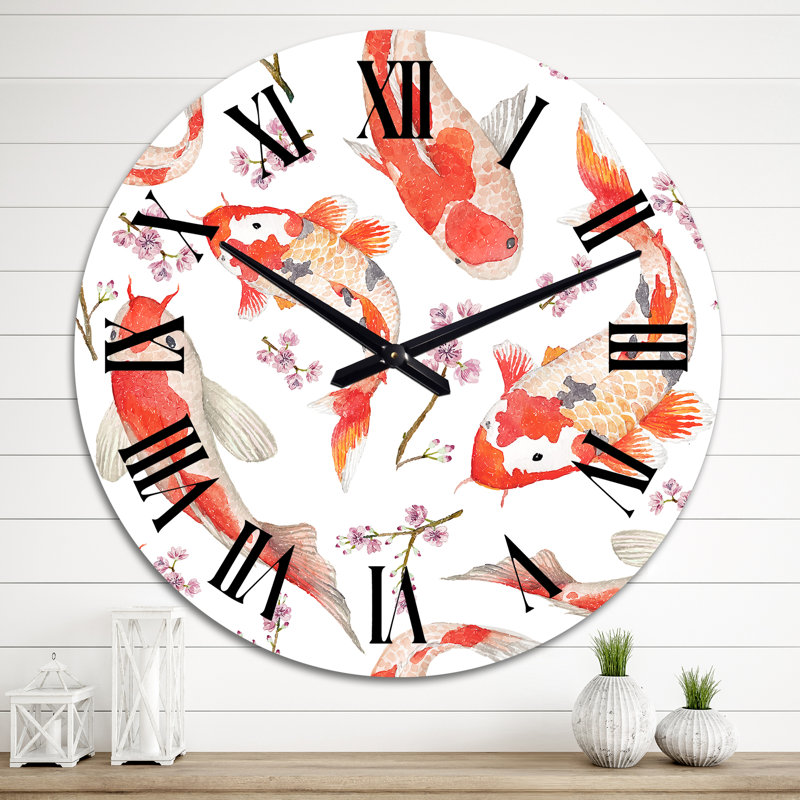 Oriental Rainbow Carps - Horloge murale à motifs, Moyen