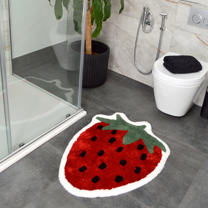 Red Strawberry Rug Shaped Bath Mat