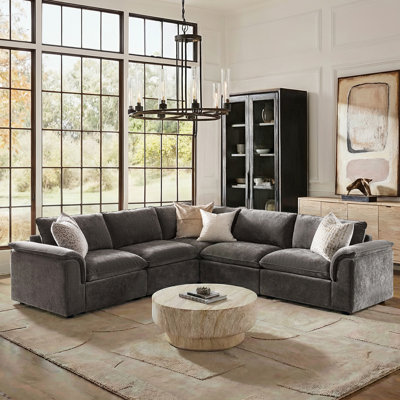 Cioffi 114"W Oversized L Shaped 5 Piece Down Blend Modular Cloud Sectional Sofa with Removable Cushion Cover