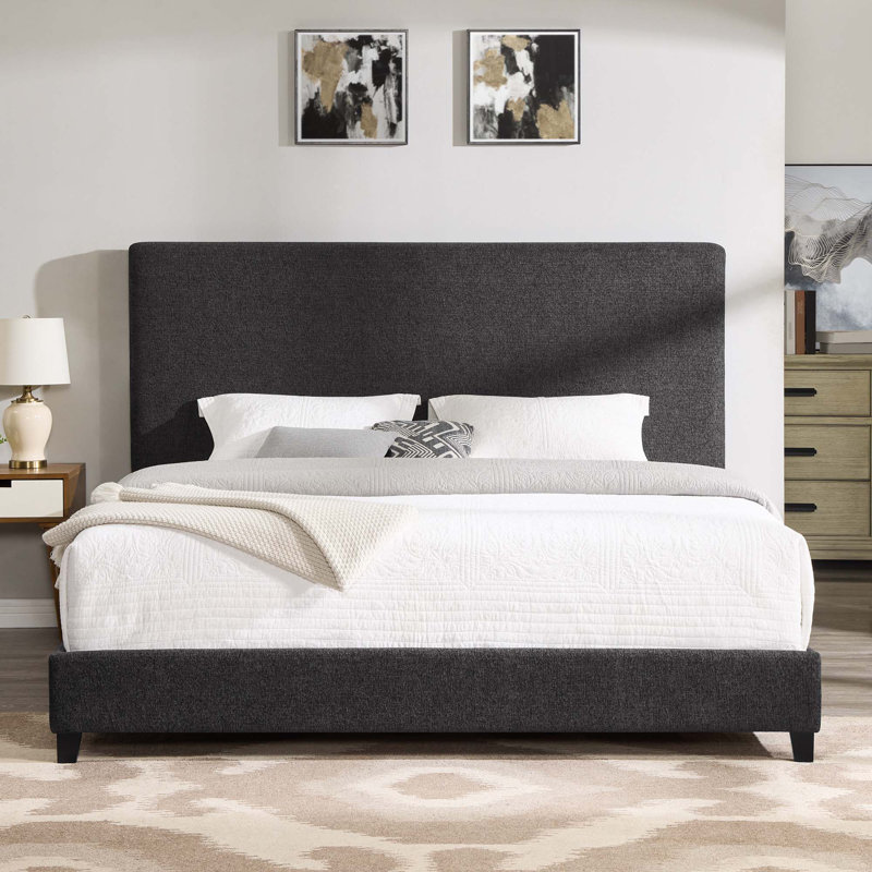 Ashiqu Squares Upholstered Platform Bed, King, Gray 1