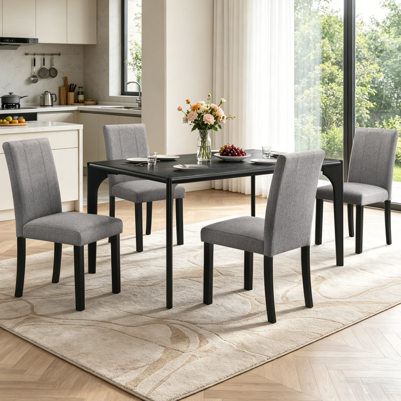 Ensemble de table de salle à manger 5 pièces, table rectangulaire 59 "en bois avec 4 chaises rembourrées avec support en S, ensemble de table de cuisine moderne Mid-Century pour salle à manger, petit espace