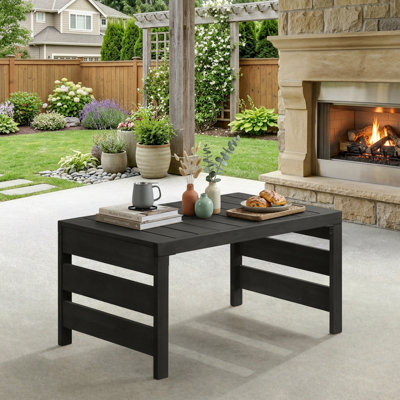 Furniture Barton Outdoor Coffee Table - 37” Weather-Resistant Eucalyptus Wood Small Outdoor Table with Slatted Tabletop - Modern Outside Furniture for Patio, Porch, Deck, or Poolside (Black)
