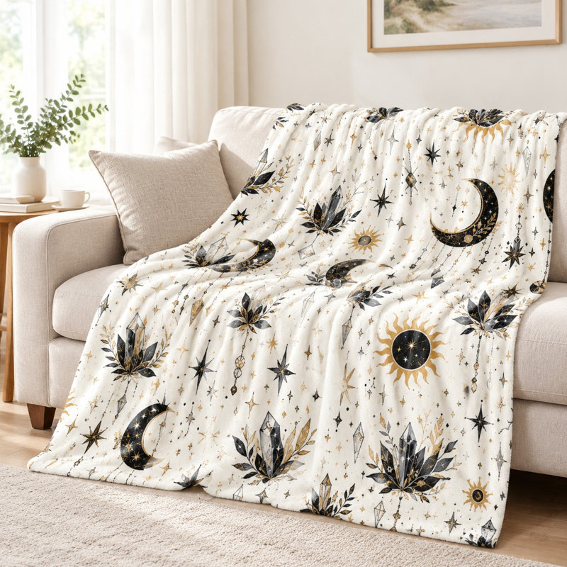 Jeté en flanelle Boho Crystal Moon Sun Star, L 80 po x l 60 po