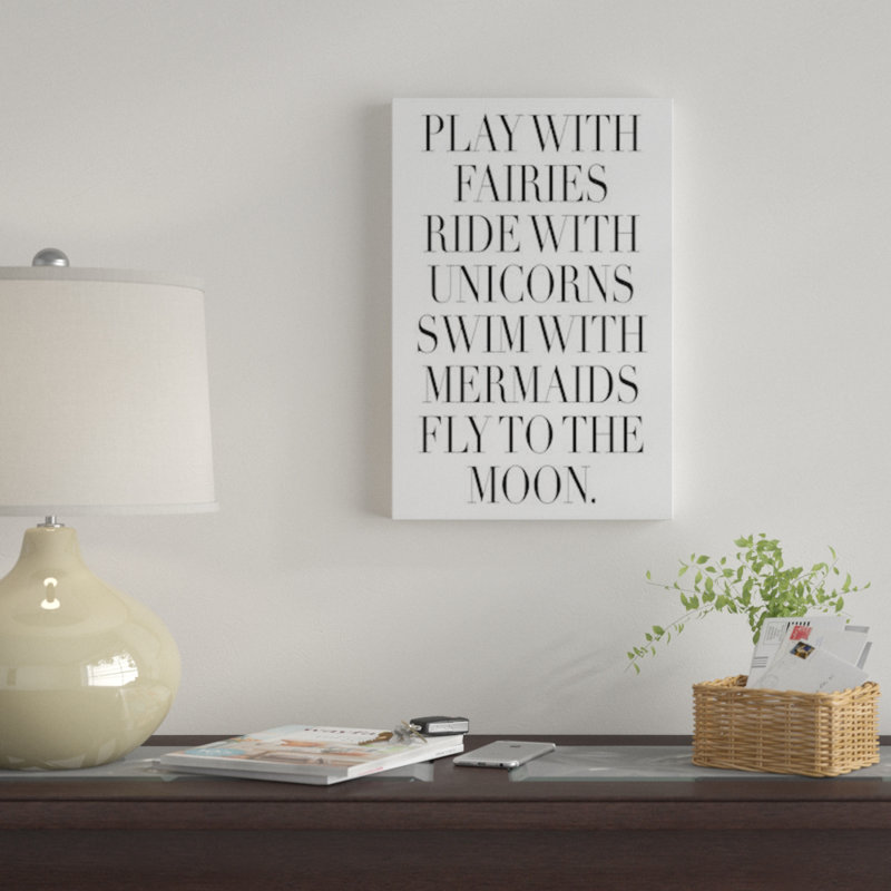 «Play with Fairies», art textuel sur toile, H 18 po x l 12 po x P 1,5 po, Toile tendue, Pas de tapis