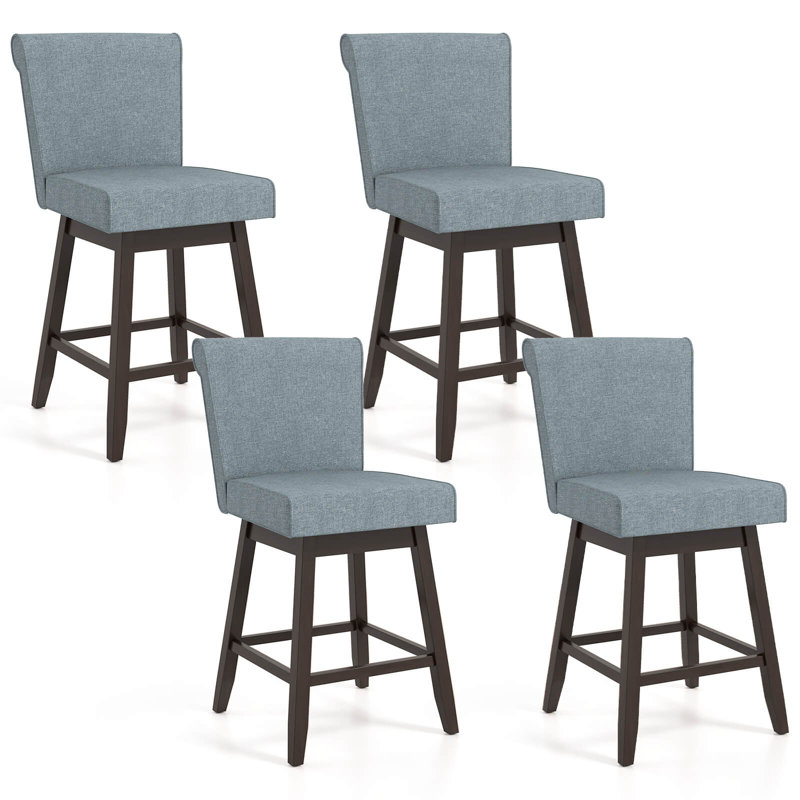 27" Swivel Bar Stools With Rubber Wood Legs Upholstered Linen Bar Chairs, 4, Gray Seat/Black Frame