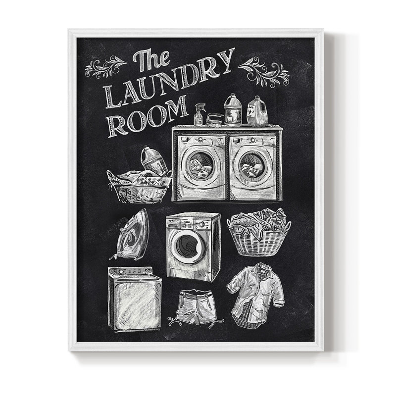 Laundry Room Framed Print - Solid Wood, 11" H x 9" W, White