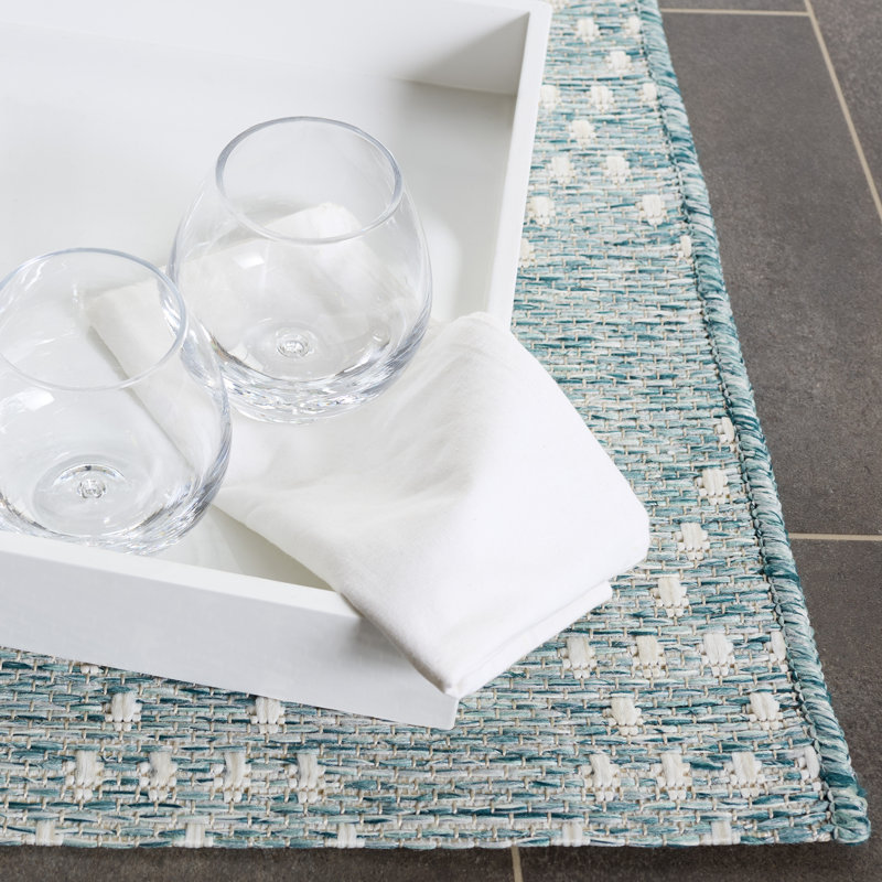 Sunset Power Loom 85% Polypropylene/15% Polyester Geometric Area Rug in Aqua / Beige, Rectangle 5'3" x 7'6"
