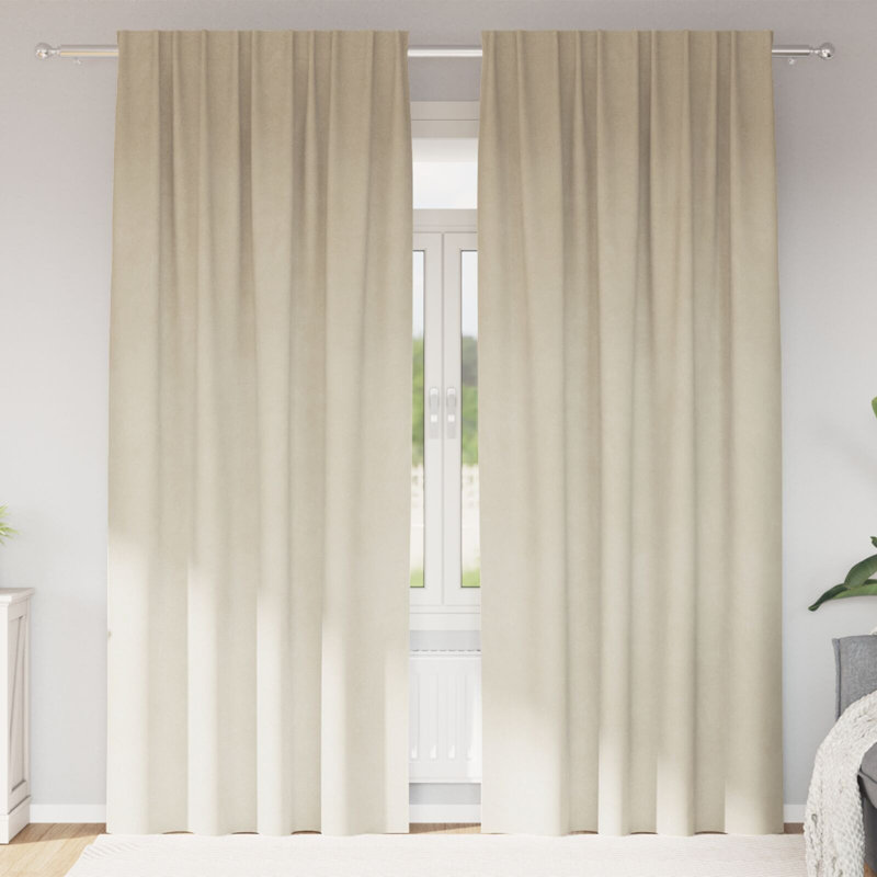 Curtains Polyester 140Cm Sound-Absorbing, Cream, 140cm Width x 245cm Drop