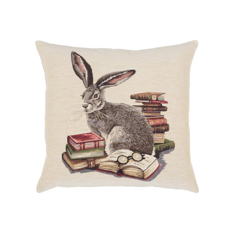 Library Hare Tapestry Cushion with Feather Filler 