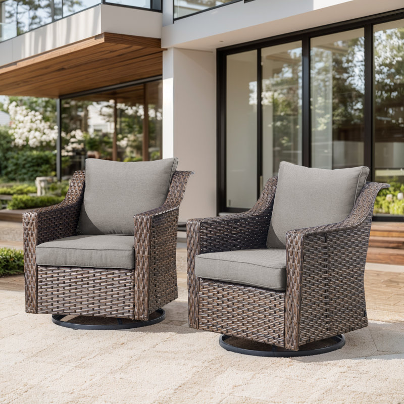 Chaises de patio d'extérieur en rotin avec coussins Tya, Gris