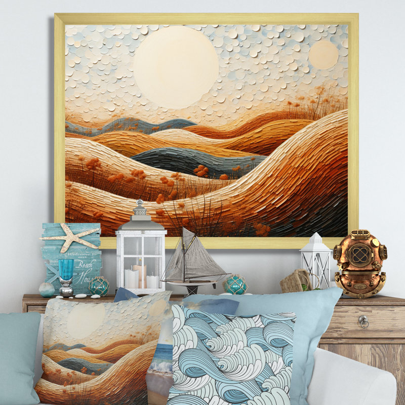 «Beach Dune Dance Pointillism II», reproduction sur toile, H 24 po x l 32 po x P 1 po, Encadrement doré