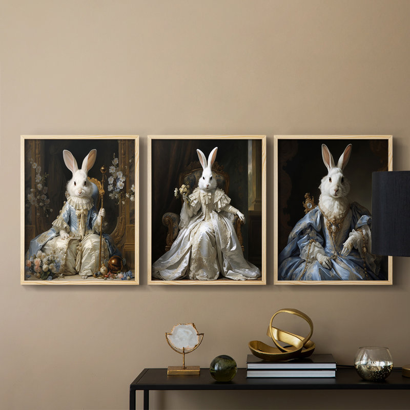 Série royale LXI - Ensemble de 3 estampes numériques encadrées - Prêt à être accroché, Encadré naturel, H 10 po x l 8 po