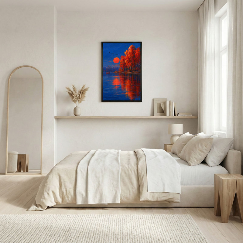 Orange Autumn Trees Reflecting in Blue Water Under Large Canvas Wall Art, 18"H x 12"W