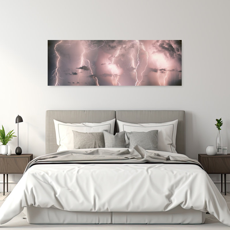 Foudre, orage, temps, ciel, nuages, paysage contemporain abstrait, art mural, H 20 po x l 60 po