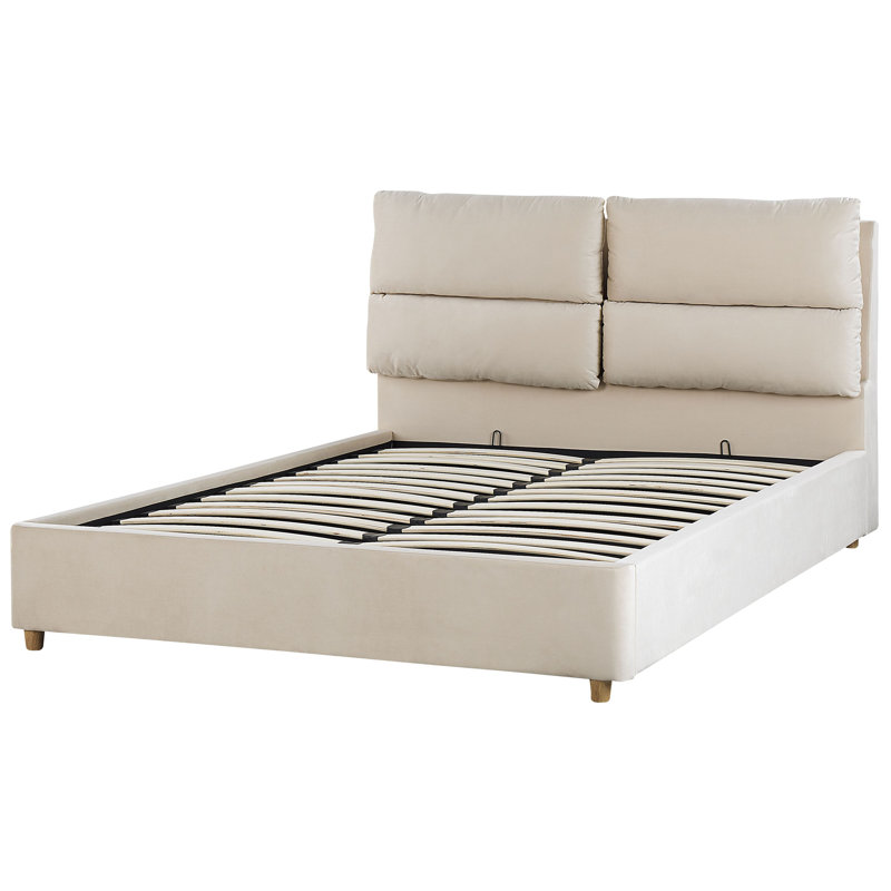 Mariela Upholstered Storage Bed, Double, Light Beige