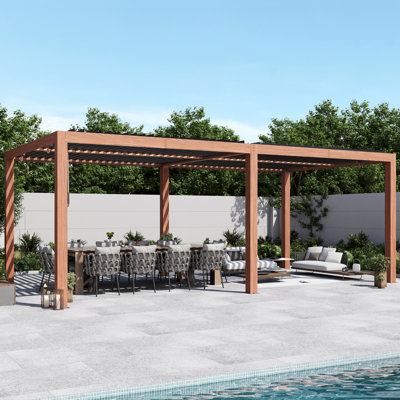 Pergola à persiennes 10 ‘X 20 'Aurora avec double couche réglable, gouttière intégrée et prise de charge USB