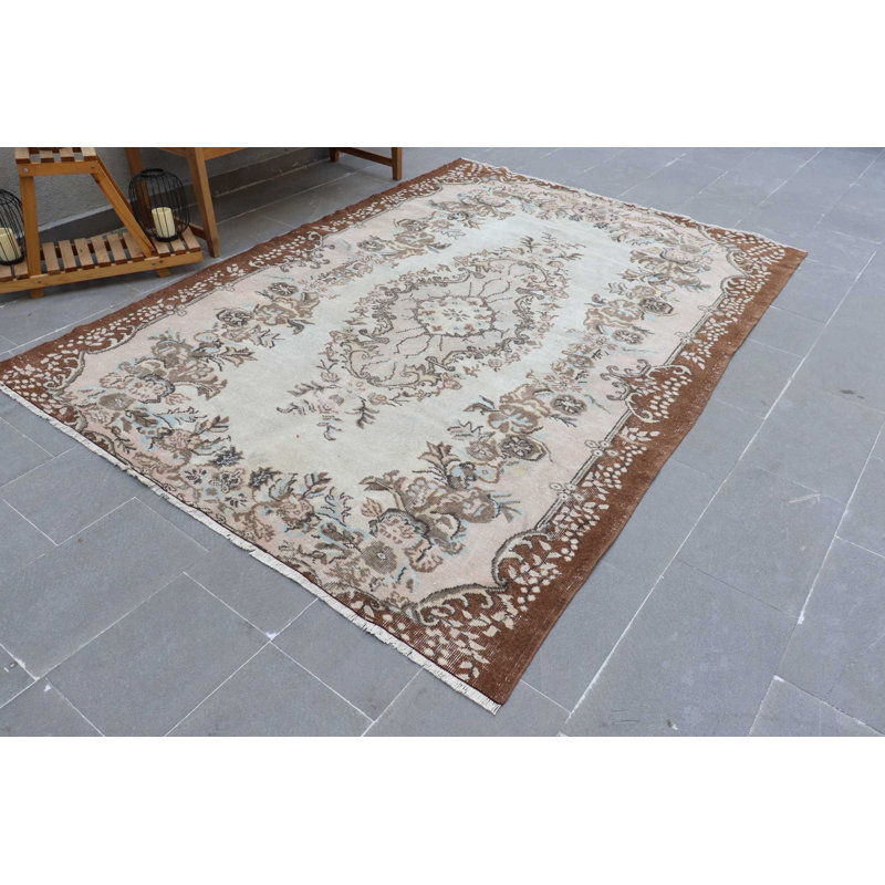 Grand tapis turc rétro Oushak brun pour chambre à coucher ou salle à manger