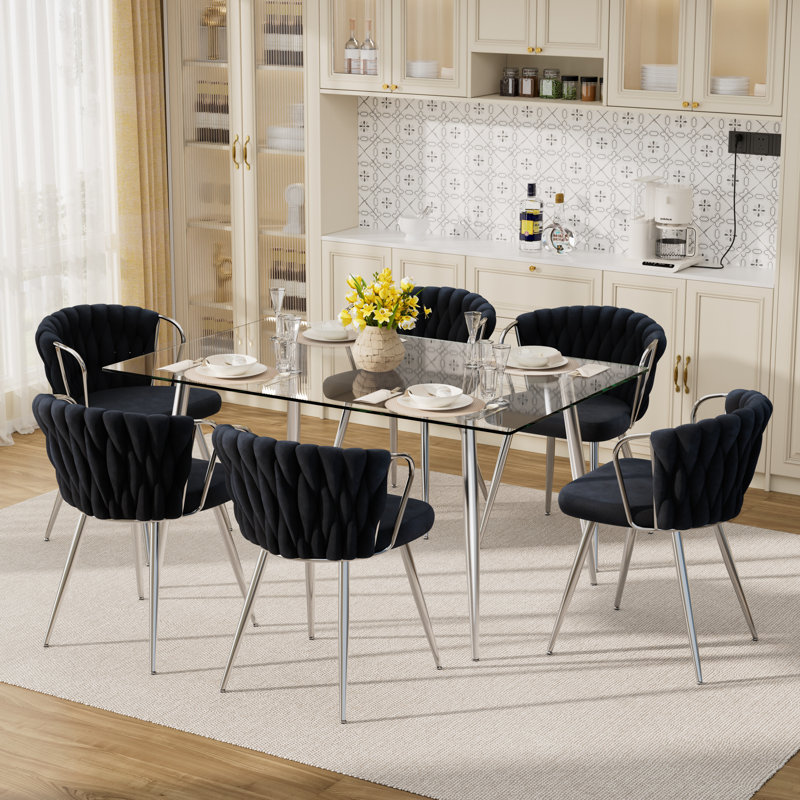 7 - Piece Glass Top Dining Set, 30" H x 51" L x 31.5" W, Black