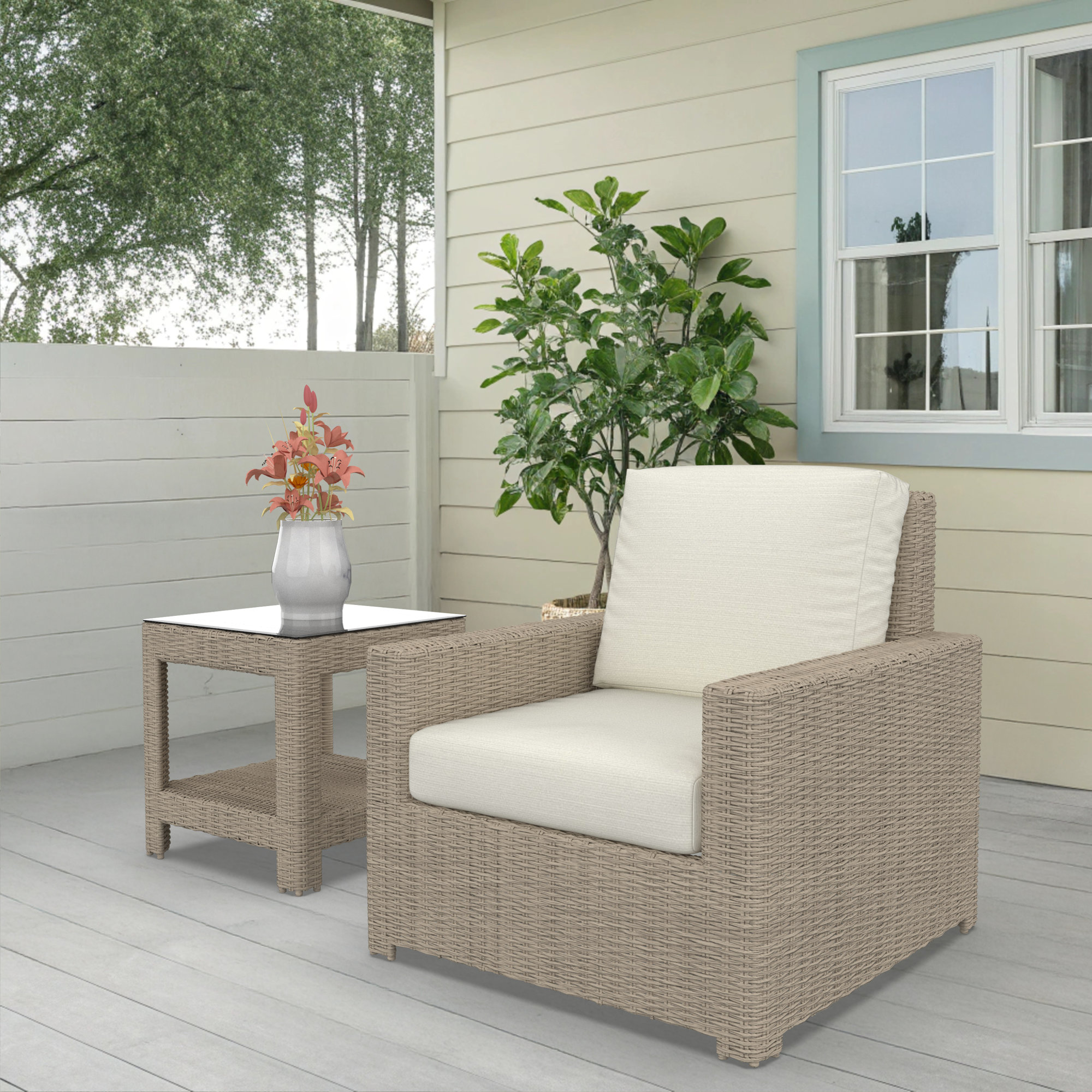 Outdoor Chair With Sunbrella Cushions, Sunbrella Canvas Natural