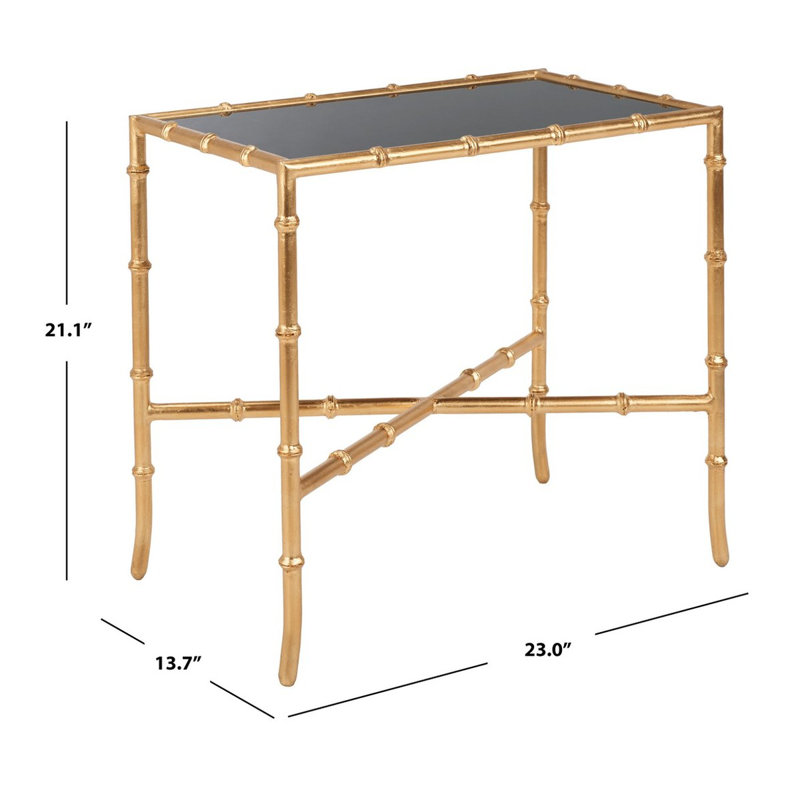 Margaret Rectangular Black Glass and Brass End Table