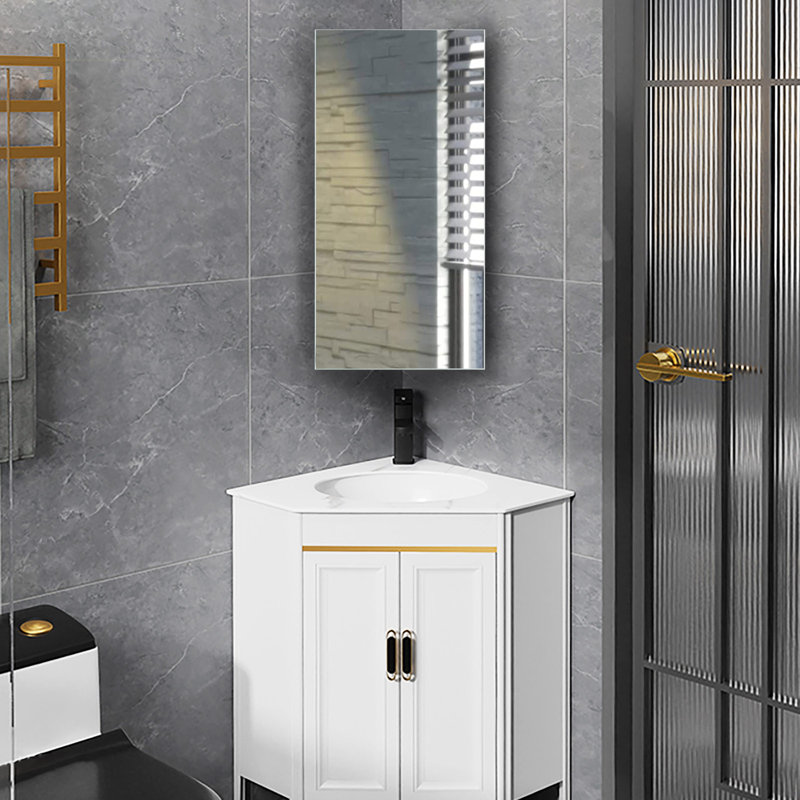 295mm W 600mm H Corner Framed Medicine Cabinet Mirror