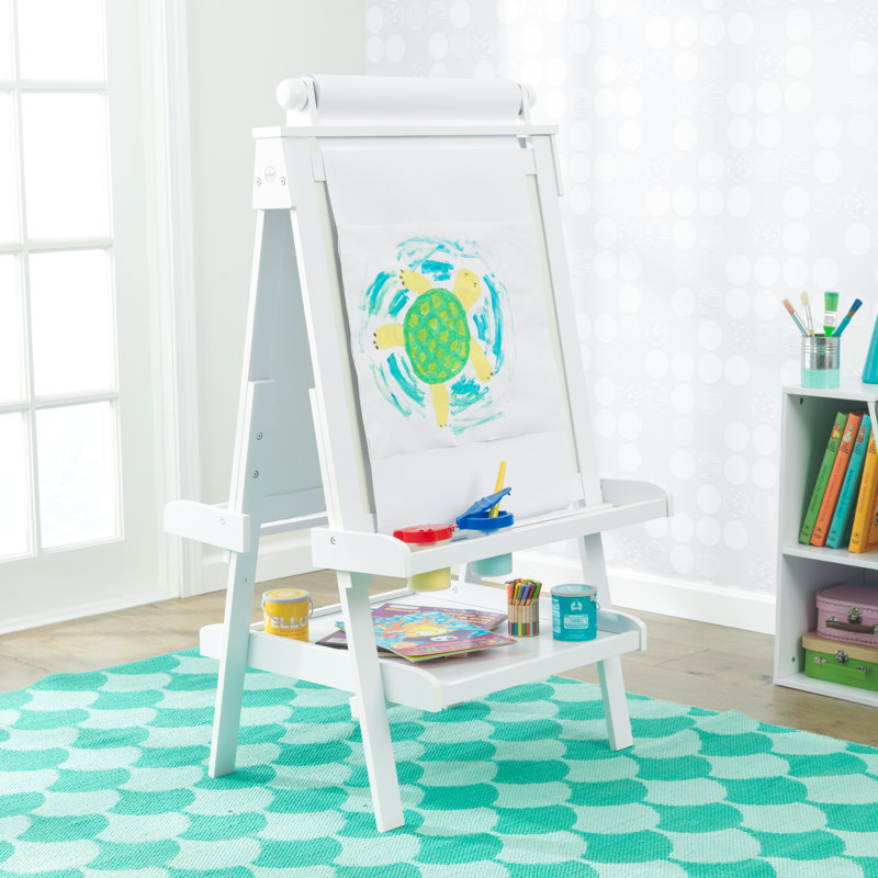 White Freestanding Double-Sided Easel with Paper Roll and Storage