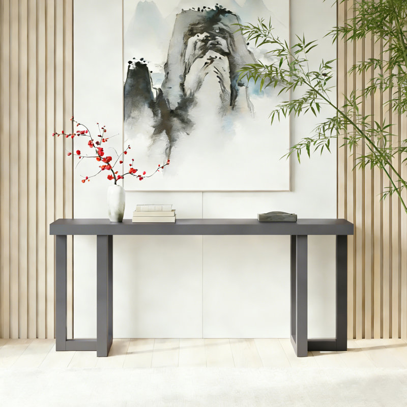 Classic Vintage Solid Pine Wood Legs Geometric Entryway Table, Dark Gray + Light Gray