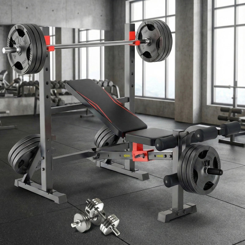 Professional 900 LBS Multi-Function Weight Bench Set - Commercial-Grade 4-In-1 Home Gym System