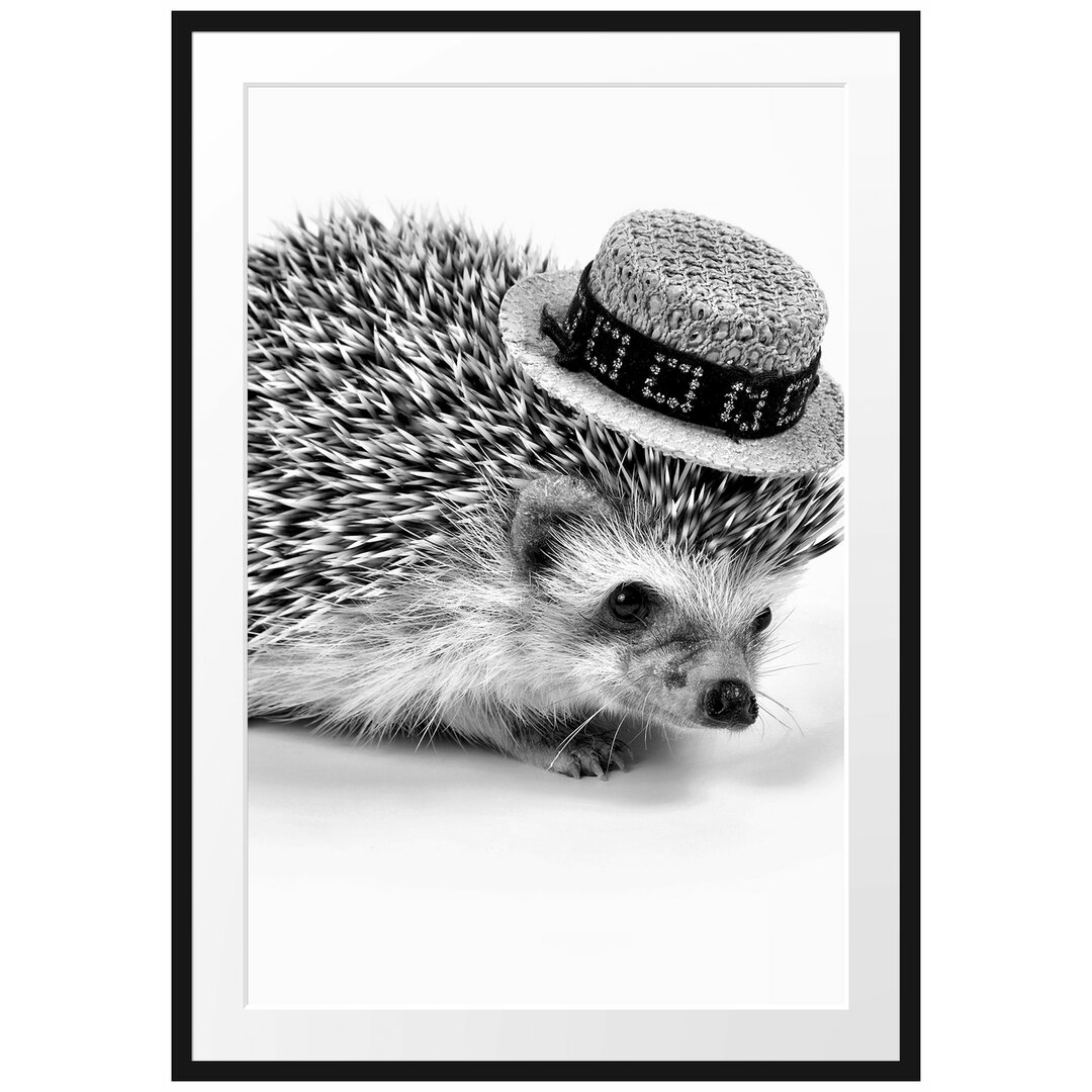 Gerahmtes Poster Lustiger Igel mit Hut