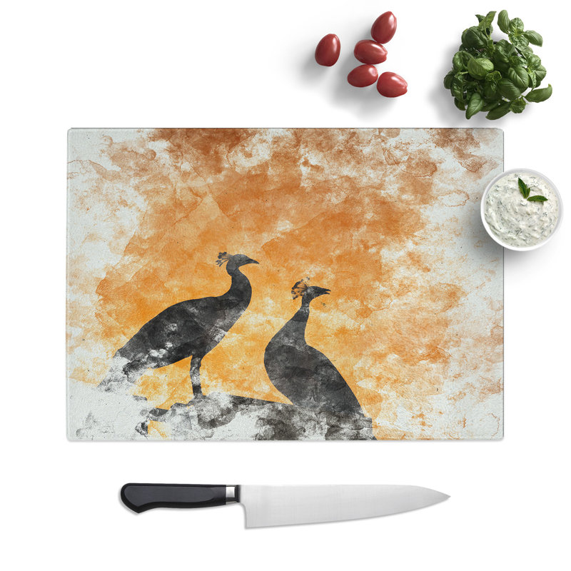 Tempered Glass Silhouette of Two Peacocks Chopping Board, 28.5 cm x 39 cm