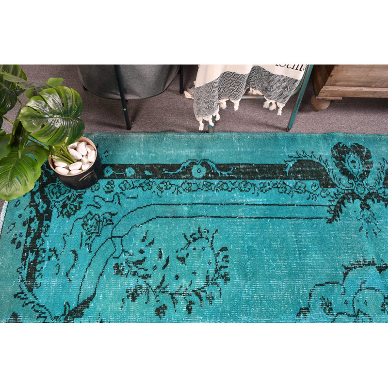 Tapis turc Oushak fabriqué à la main en vert rétro avec une grande couverture brun / vert