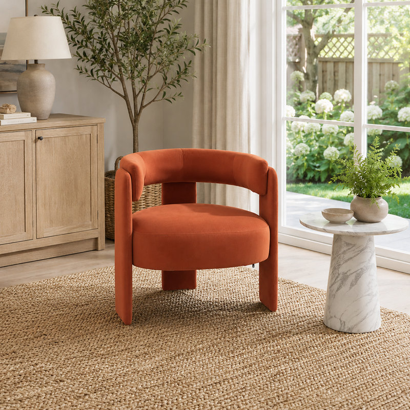 Fauteuil d'appoint Mid-Century, Orange + velours
