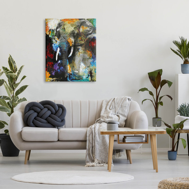 «Layered Elephant Bold Wildlife», art mural par Fabrikken, H 40 po x l 30 po x P 1,5 po