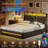 LED Upholstered Platform Bed Frame with 4 Storage Drawers and Storage Headboard-1959522904-2002412866