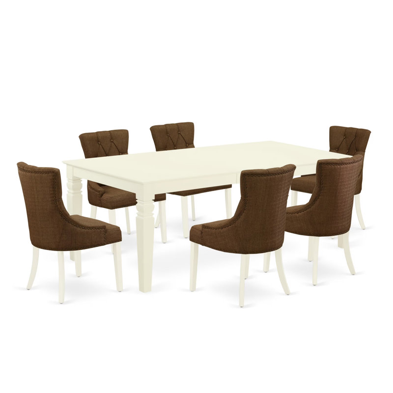 Ensemble de table de salle à manger 7 pièces composé d'une table de salle à manger rectangulaire avec feuille papillon et 6 chaises Parson