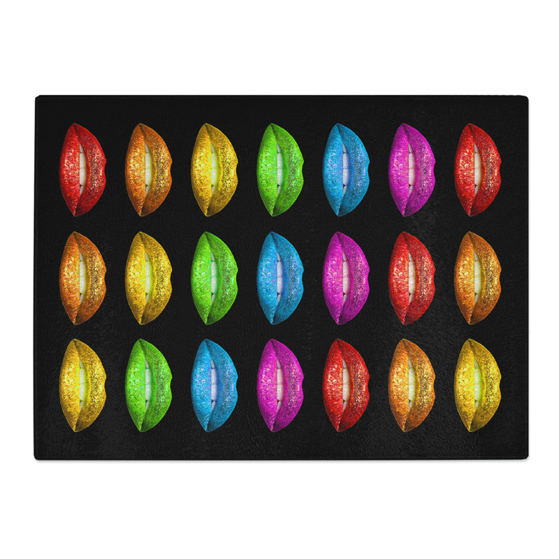 Rainbow Lips Black  Glass Chopping Board