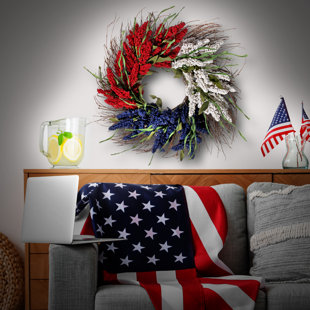 Nearly Natural PVC Indoor Wreath Flag 4th of July Decor in the