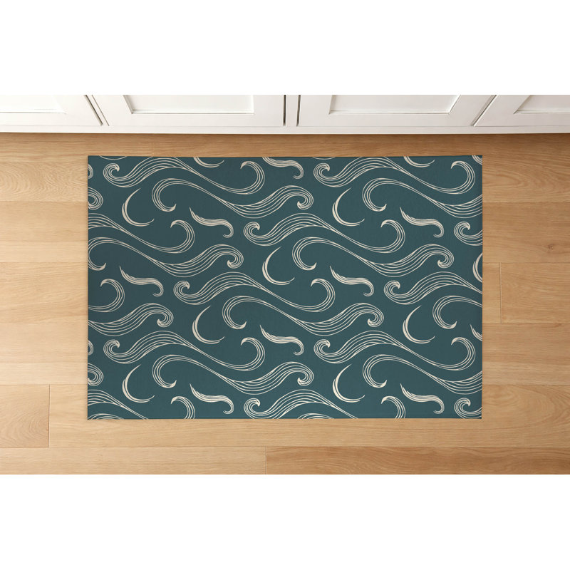Ocean Current Low Profile Kitchen Mat, Dusty Aqua, Rectangle 2' x 3'