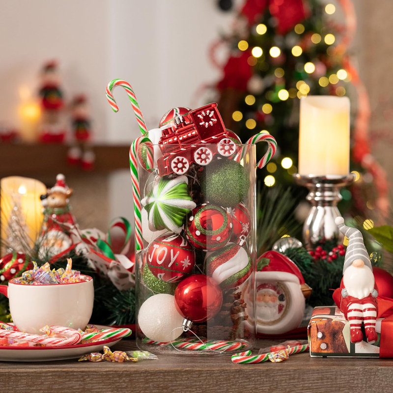  Ensemble d'ornements de Noël, décorations d'arbre de Noël incassables en forme de boules de Noël rouges, vertes et blanches en vrac, décorations fantaisistes pour arbres de Noël