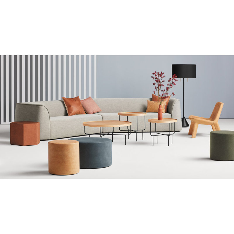 Bumper Round Pouf, Breezy Blue Genuine Leather